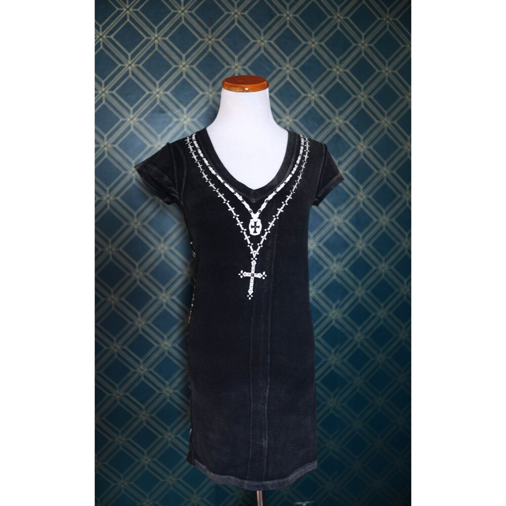 The Saints Sinphony Rhinestone Cross Rosary Bodycon Mini Dress Y2K Style Grunge